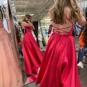 HOT PINK Strappy PRom Dress **open back**
